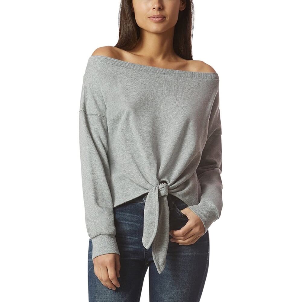 New Avec Les Filles Cotton Wrap Sweatshirt in Heather Grey Women's Size S